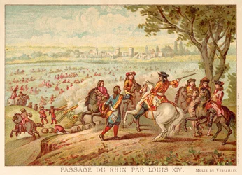 Ludvig XIV af Frankrig krydser Rhinen, 1672 (chromolitho)